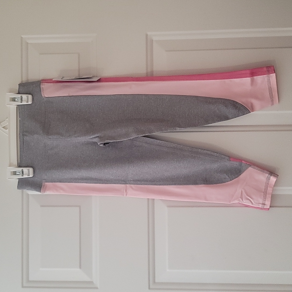 MARIKA GIRL'S COLOR BLOCK STRIPE LEGGINGS: GRAY/PINK: NWT: SZ S (4)